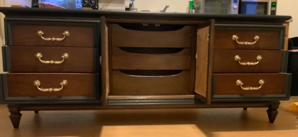 Mueble abanico vintage mediados de siglo 6 cajones comedor credenza Foto 2 de 4