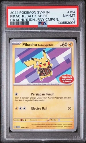 2024 POKEMON INDONESIAN SV-P PROMO #154 PIKACHU IN BATIK SHIRT PSA 8