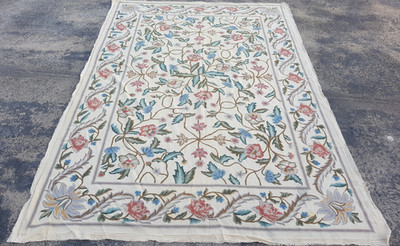 Vintage Französischer Blumen Nadelspitze Handarbeit Mehrfarbig Teppich Wollteppich 268x175 cm