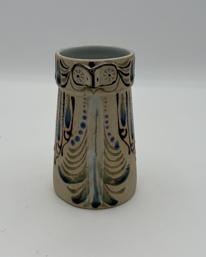 Vintage Punjiang Pottery Owl Face Dots Swirls Art Pottery Cup Thailand 4.5”