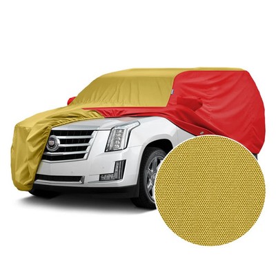 For Volvo EX40 25 WeatherShield HP Two-Tone Yellow Custom Car Cover w Red Sides