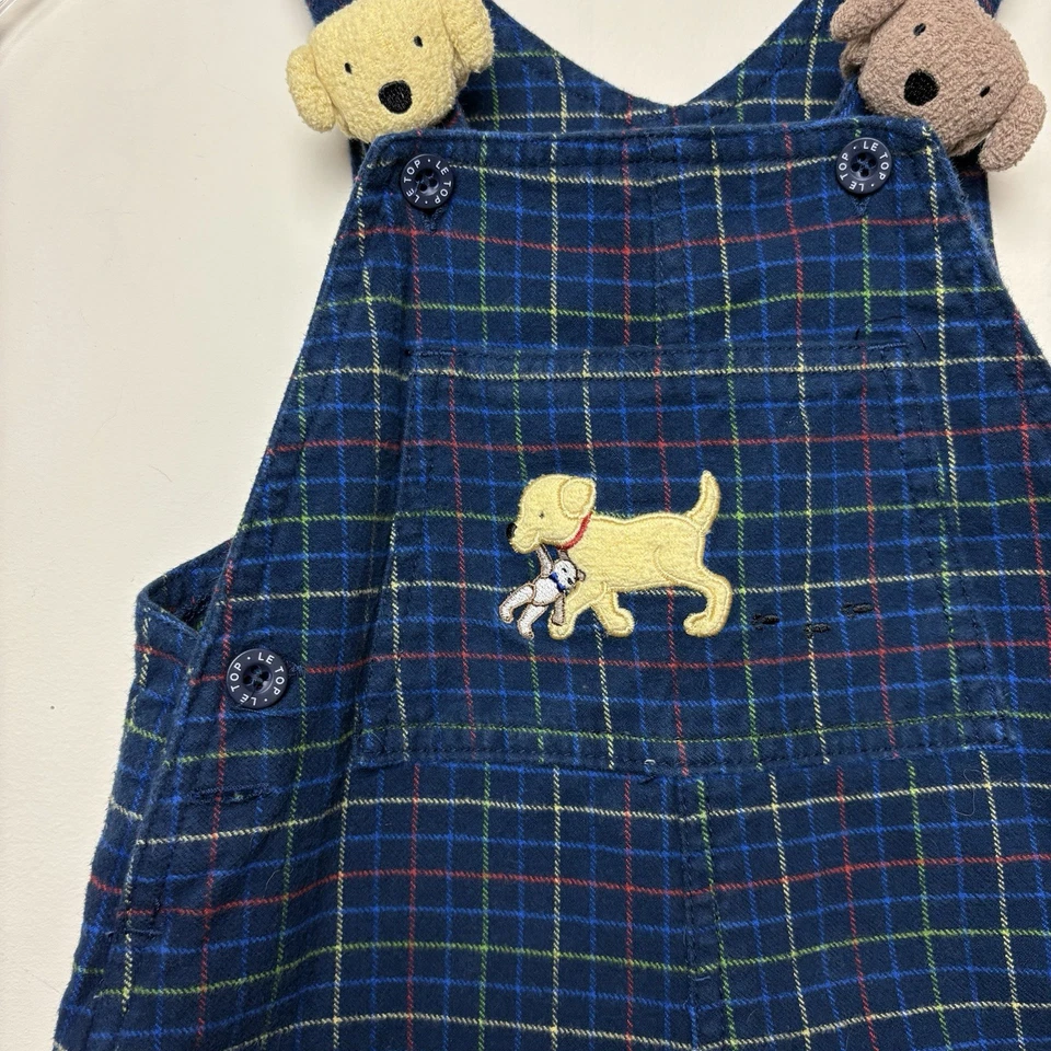 Mono bordado vintage Le Top 24 meses azul a cuadros cachorro perro aplique Foto 3 de 4