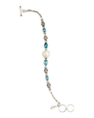 SAMUEL B Blue Topaz & Mabe Pearl Link Bracelet Toggle Clasp Sterling Silver NEW