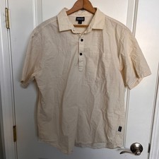 Patagonia Shirt Mens Med Yellow Stripe Organic Seersucker Pullover Half Placket