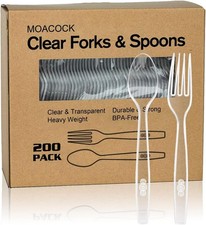 200 Count Plastic Silverware Heavy Weight Plastic Forks Spoons Disposable
