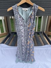 LOFT Blue Floral Sleeveless Boho Print Summer Dress with Tie Belt Size XS