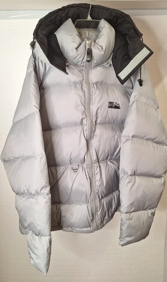 First Down 64 Men's Size XL Grey Down Puffer Jacket Full Zip Removable Hood - Image 2 of 4