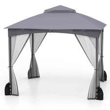 Costway Patio Gazebo with Netting Walls and 4 Sandbags for Garden Grey 3X3M