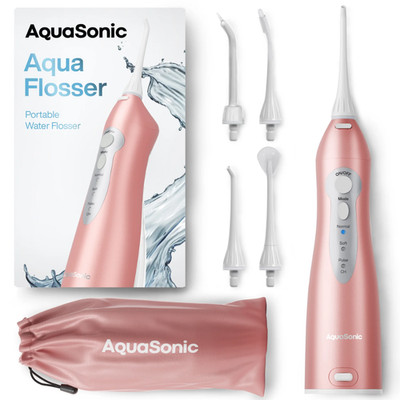 Aquasonic Aqua Flosser Standard - Dental Cleaning with 5 Jet Tips, Rose Gold
