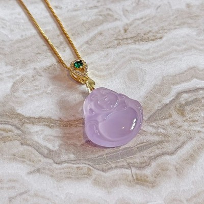 Zertifizierter lila Lavendel Jade Buddha Anhänger Halskette