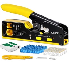 Solsop Pass through RJ45 Crimp Tool Kit All-In-One Ethernet Crimper Cat7 Cat6 Ca