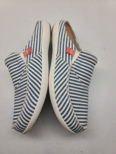 Spenco Siesta Montauk Orthotic Blue Stripe Canvas Slides Slip On Size 10 - Picture 5 of 11