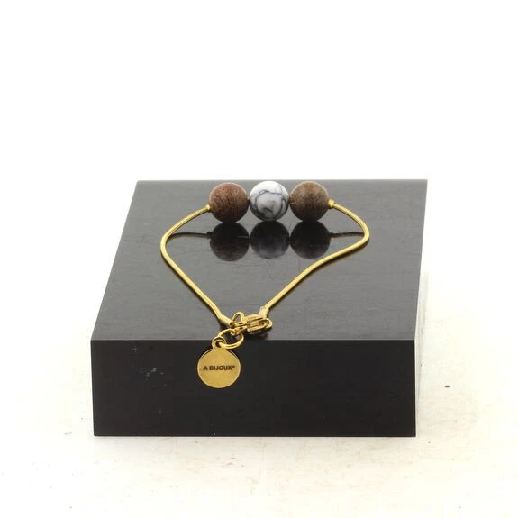 Gold Stainless Steel Ankle Bracelet 1 Howlite Bead + Wood 8 Made - Image 3 of 3