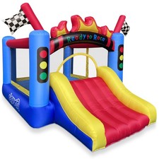 OPEN BOX - Inflatable Race Track Bounce House w/ Slide and Blower
