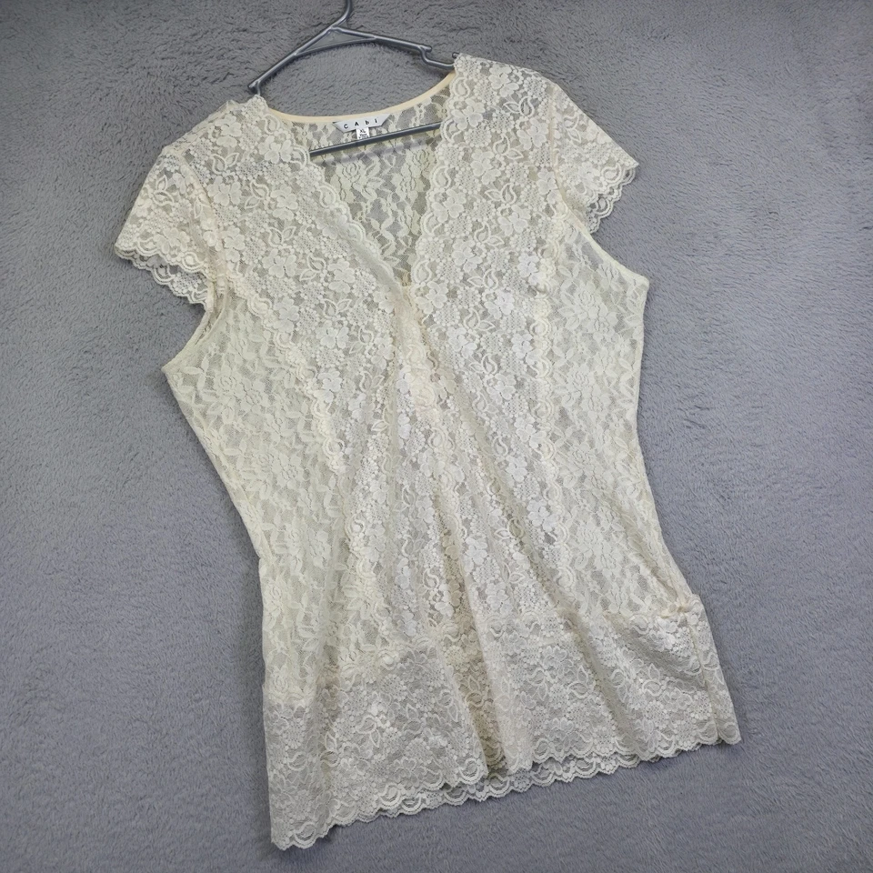 CAbi Top Mujer XL Crema Floral Encaje Transparente Boho Atemporal Clásico Capas Foto 3 de 4