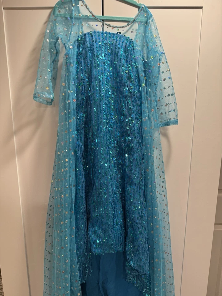 Elsa Frozen Sequin Princess Dress Girls Size 10 Costume Long Cape Sparkle Gown - Image 2 of 3