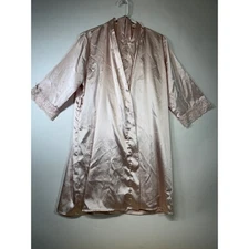 Ekouaer Womens Pink Satin Robe & Nightgown Set Lace Trim Lingerie Size S