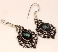 925 Silver Plated Mystic Topaz Earrings Handmade Jewelry Size 1.8" GW