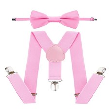 Elastic Kids Suspenders Bowtie Set - Adjustable Y Black Suspenders for Pink