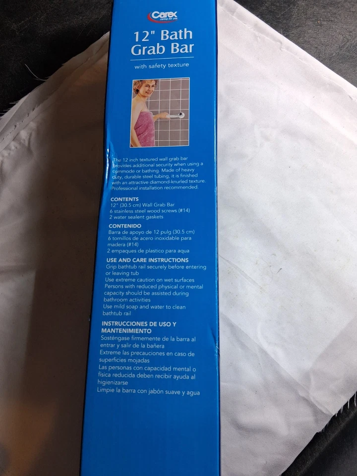 Agarre de baño Carex 12" duradero de acero resistente con textura de seguridad nuevo en caja Foto 3 de 3