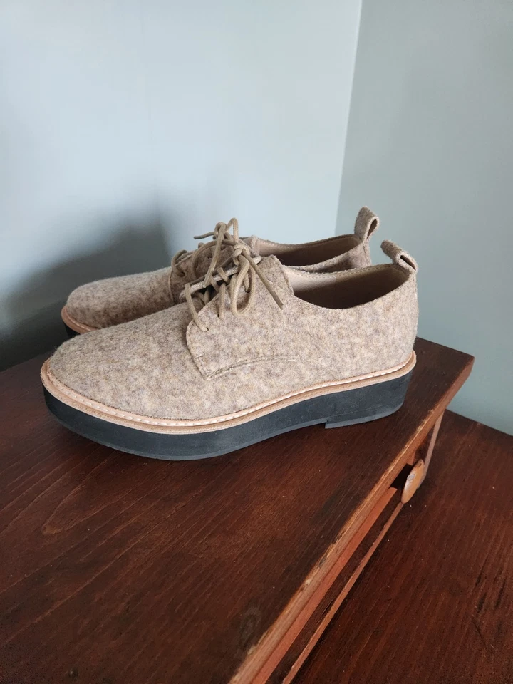 Zapatos Eileen Fisher Nims Plataforma Oxford Fieltro Bronceado Cebada Talla 6 Foto 2 de 4