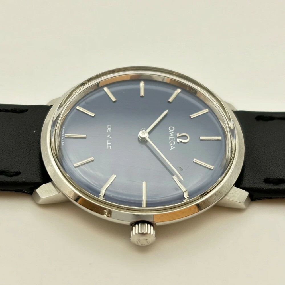 OMEGA De Ville Mens Manual Wind Watch Navy Dial One Piece Case Pre-Owned