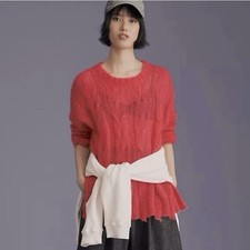 Anthropologie The Posey Stitchy Sweater Oversized S Pink Open Knit Wool Blend