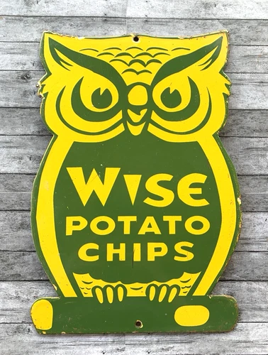 VINTAGE WISE POTATO CHIPS GASOLINE GAS PUMP STATION OIL PORCELAIN MOTOR SIGN