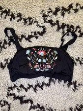 Gibson Latimer Floral Embroidered Bikini Top Size M Black