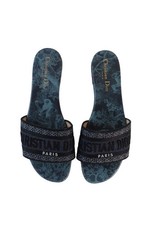 Christian Dior Dway Embroidered Canvas Slide Sandals Navy Blue Size 38.5