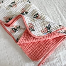 Little Unicorn Swaddle Quilted Baby Blanket Peach Roses Crib Thick Muslin 45x43