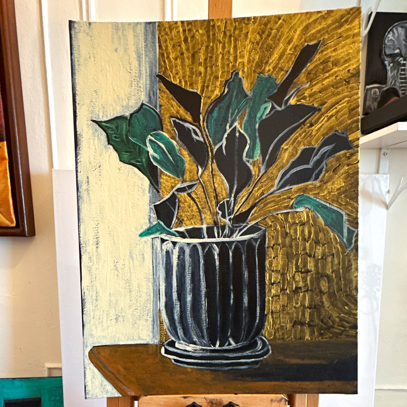 ‘Potted Plant’ still life, Original Painting, Acrylic on flat canvas, signed