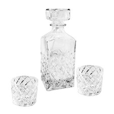 Vintage 3-Piece Diamond-Cut Glass Decanter Set