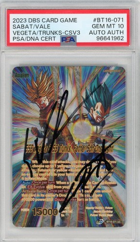 PSA 10 Signed Vale Sabat SSB Vegeta & SS Trunks Father Son Onslaught BT16-071