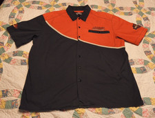 Harley Davidson Mens XL Orange/Black Button Down Short Sleeve Mechanic Shirt