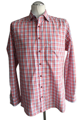 OLYMP Luxor Modern Fit Langarm Hemd KW 42 Rot-Weiß