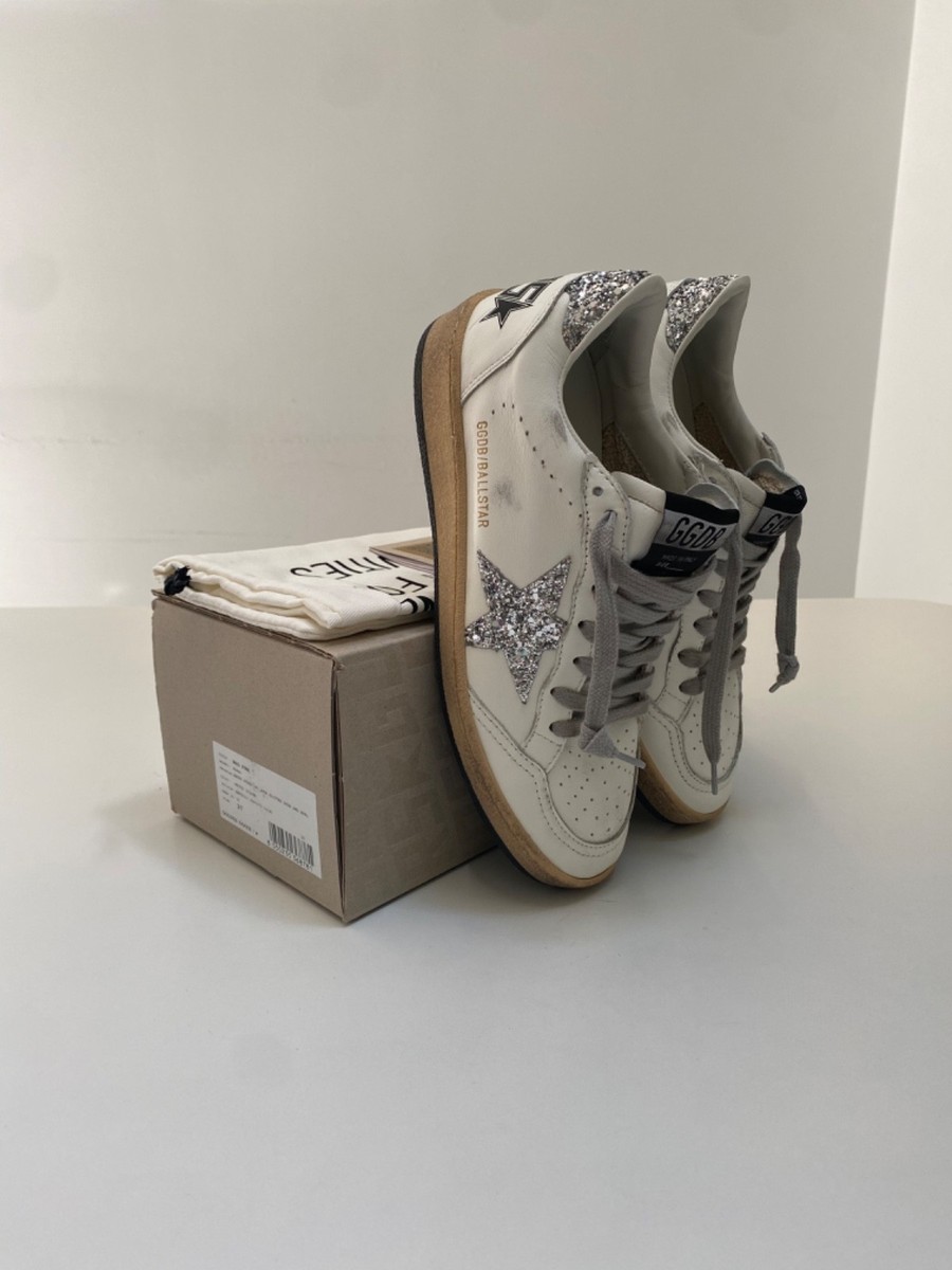 Golden Goose Ball Star Sneaker White Leather/Silver Glitter sz 37