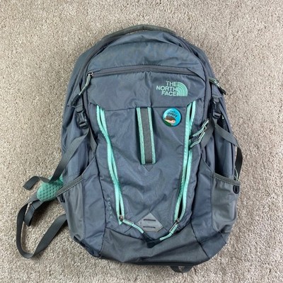 The North Face Surge Backpack Grey Mint Green Laptop Bag Womens FlexVent Hiking