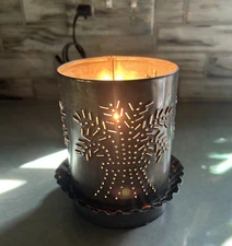 IRVINS COUNTRY TINWARE USA Punched Metal Toleware Lamp Lantern Silver Wheat 6"