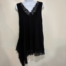 Karen Kane L Black Rayon Sleeveless Asymmetrical Hem Pullover Tunic Top USA Made