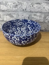 ANTIQUE VINTAGE BLUE & WHITE BURLEIGH CALICO FLORAL 20cm POTTERY BOWL