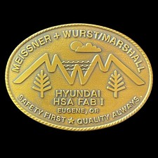 VTG HYUNDAI HSA FAB I Eugene OR Meissner Wurst Marshall Brass Safety Belt Buckle
