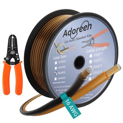 16 Gauge AWG Speaker Wire Spool Kit 150 FT, 2 Conductor Black & Orange 150FT