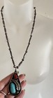 Old Pawn Navajo Sterling Turquoise Coral 2.5” Teardrop Pendant on Pearls Sgd CW — photo 4