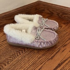 Crewcuts Girl Sparkly Pink Furry Slippers Size 13 EUC