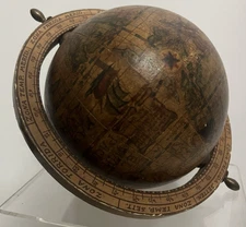 Wooden Globe Small Handle Rustic Look Handheld Degrees Brown Map -one rip-