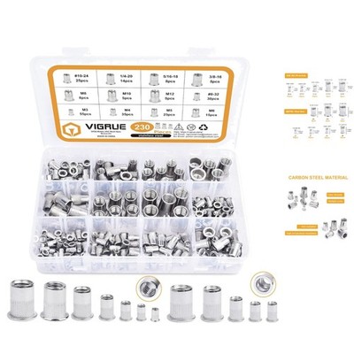 Ultimate 230-Piece SAE & Metric Rivet Nuts Set - Flat Head, Durable Storage
