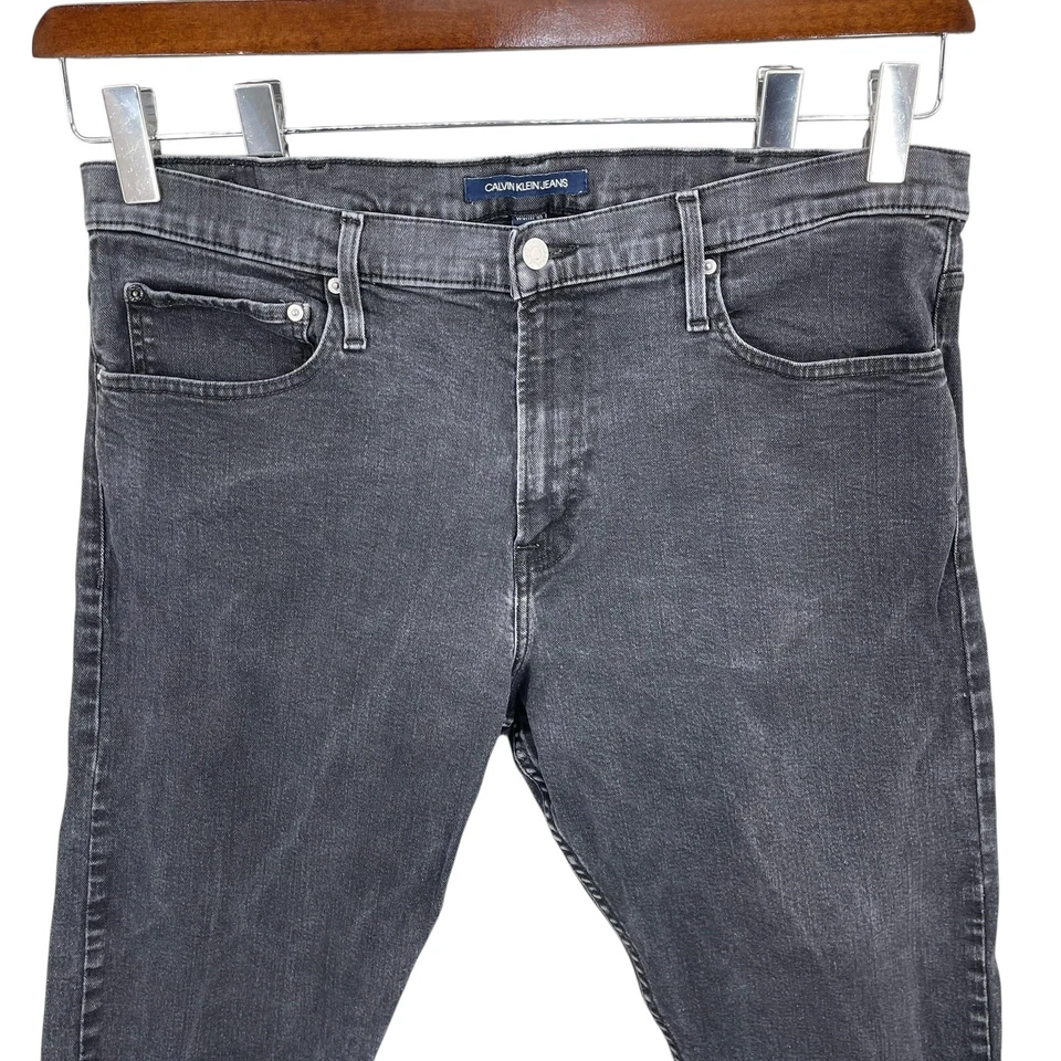 Calvin Klein Jeans Men Size 40x30 Gray Straight Stretch Denim Grunge Biker Punk - Image 3 of 4