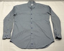 David Donahue Shirt Mens Large Green White Blue Plaid Button Down Long Sleeve