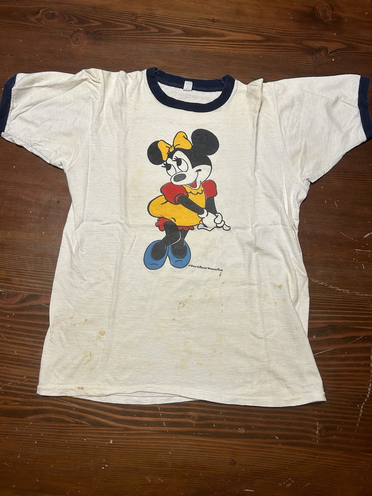 Vintage 70s Disney Minnie Mouse Ringer Tee Large Size Check Photos